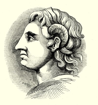 Portrett av Alexander den store, hentet fra en mynt i Bodleian Library, Oxford (gravering) av English School