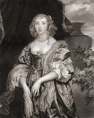 Portrett av Anne Carre, grevinne av Bedford (1620-84), fra Lodges British Portraits, 1823 av English School