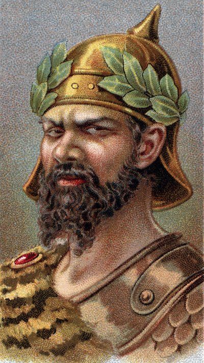 Portrait of Attila the Hun (c.406-453) - Fra serien "" Leaders of Men"" - Chromolithography - English School, 20. århundre - av English School