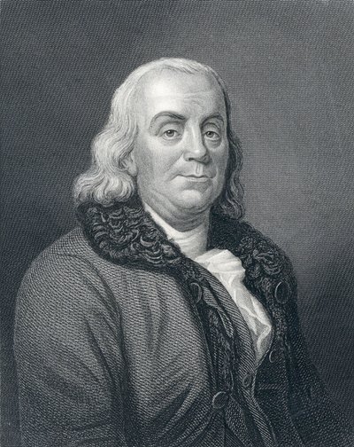 Portrett av Benjamin Franklin, ca. 1833 av English School