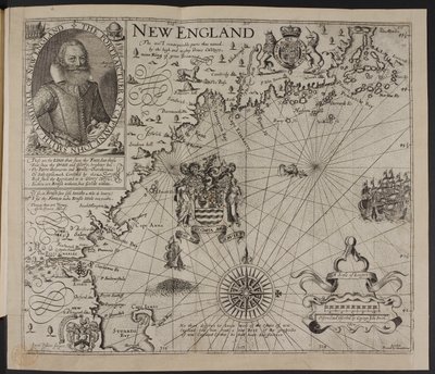 Porträt von Captain John Smith. Ein Bild der Küste von Neuengland, in 