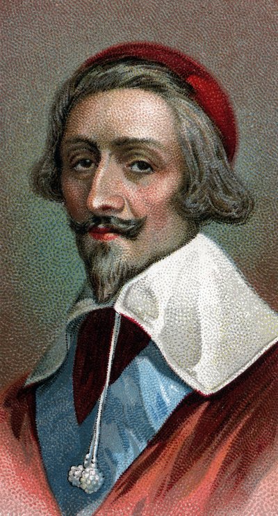 Portrett av kardinal Richelieu (Armand Jean du Plessis, kardinal de Richelieu) (1585-1642), fransk presteskap, adel og statsmann - Fra serien "" Leaders of Men"" - Chromolithography - English School, 20. århundre - av English School
