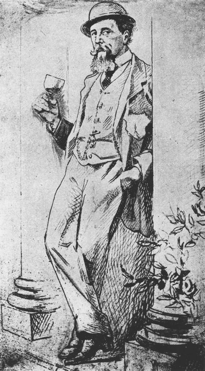 Portrett av Charles Dickens (1812-70), fra Drinking with Dickens skrevet av Cedric Charles Dickens av English School