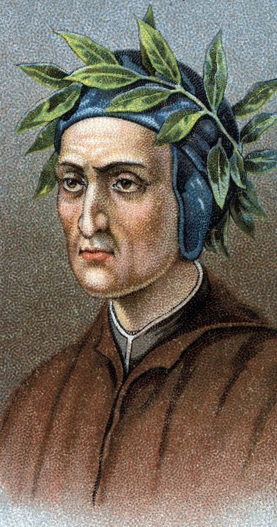 Portrett av DANTE ALIGHIERI (1265-1321) italiensk poet - Fra serien "" Leaders of Men"" - Chromolithography - English School, 20. århundre - av English School