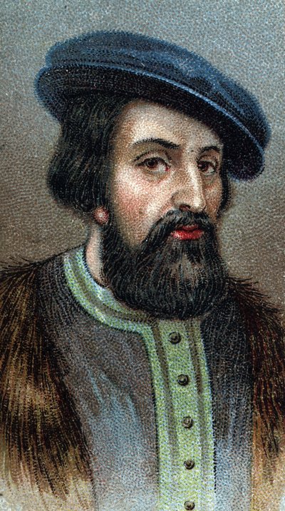 Portrett av HERNANDO (Hernan) CORTES (Cortez) (1485-1547) Engelsk erobrer - Fra serien "" Leaders of Men"" - Chromolithography - English School, 20. århundre - av English School