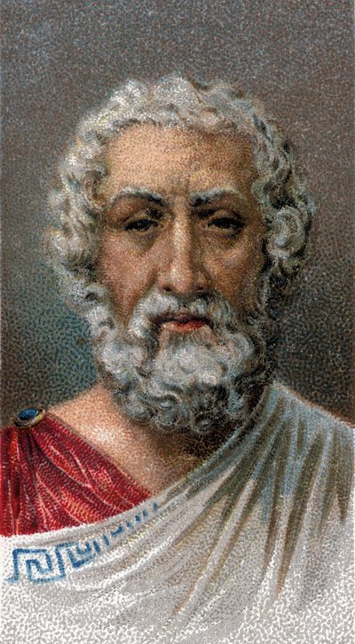 Portrett av HOMER (9.-8. århundre f.Kr.) - Gresk poet - Portrett av Homere (9. århundre f.Kr.) Gresk poet - Fra serien "" Leaders of Men""" - Chromolithography - English School, 20. århundre - av English School