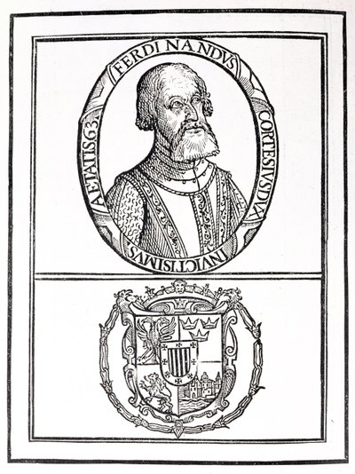 Portrett av Hernan Cortes (1485-1547) og armene hans, fra 