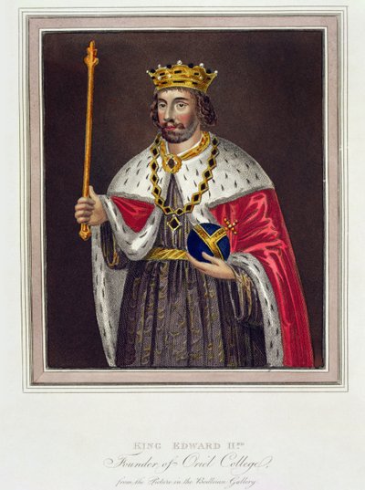 Portrett av kong Edward II (1284-1327) Grunnlegger av Oriel College, etter et maleri i Bodleian Library (fargegravering) av English School