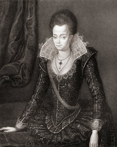 Portrett av Lady Arabella Stuart (1575-1615) fra Lodges British Portraits, 1823 av English School