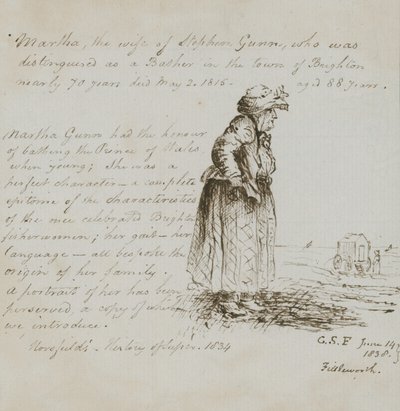 Portrett av Martha Gunn (blekk på papir) av English School