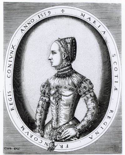 Portrett av Mary Queen of Scots (1542-87) gravert av Hieronymus Cock (ca. 1510-70) 1559 av English School
