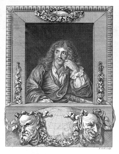 Portrett av Moliere (gravering) (bw-bilde) av English School