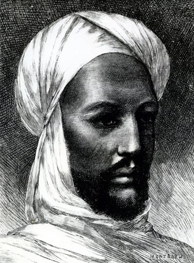 Portrett av Muhammad Ahmad (1844-1885), kjent som Mahdi, leder av dervisjer i krig mot briter i 1884, kolonikriger, Sudan av English School