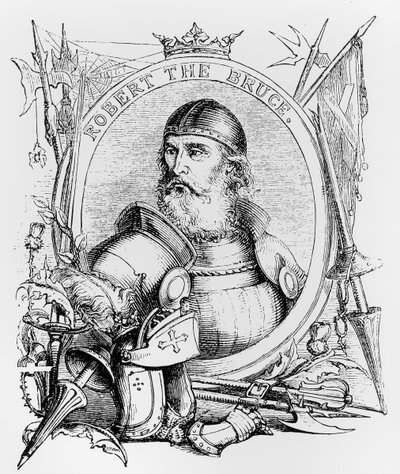 Portrett av Robert the Bruce (1274-1329) (gravering) (bw-foto) av English School
