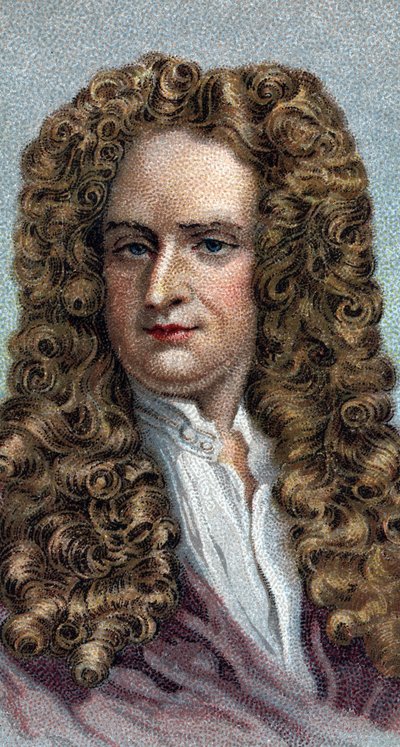 Portrett av Sir Isaac Newton 1642-1727, engelsk fysiker og matematiker - Fra serien "" Leaders of Men" - Chromolithography - English School, 20. århundre - av English School