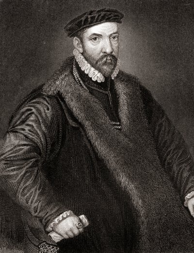 Portrett av Sir Nicholas Bacon (1510-1579) fra Lodges British Portraits, 1823 av English School