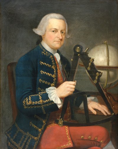 Portrett av en Gentleman Seafarer med en Hadley Quadrant på kneet av English School