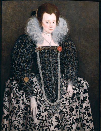 Portrait of a Woman, tradisjonelt identifisert som Mary Clopton (født Waldegrave) fra Kentwell Hall, Suffolk, ca. 1600 av English School