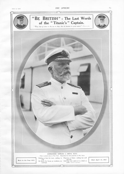 Portrett av og hyllest til kommandør Edward J. Smith, kaptein på White Star Liner RMS Titanic, fra The Sphere, 27. april 1912 av English School