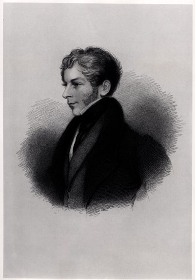 Portrett av jarlen av Clare, fra illustrasjoner til Lord Byrons liv og verk, bind II, av E.F.Fuden, 1833-34 av English School
