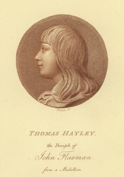 Portrett av billedhuggeren Thomas Hayley, disippel av John Flaxman (gravering) av English School
