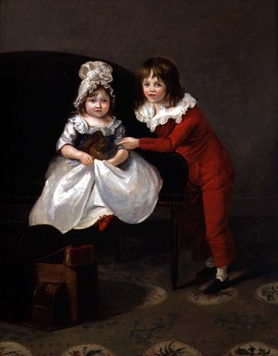 Portrett av to barn med et ekorn, ca. 1800 av English School