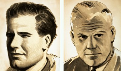 Portretter av kommandør Guy Gibson og Dr Barnes Wallis (gouache på papir) av English School
