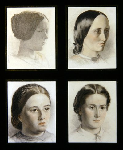 Portretter av unge damer, ca. 1830 (rødt og hvitt kritt på papir) av English School