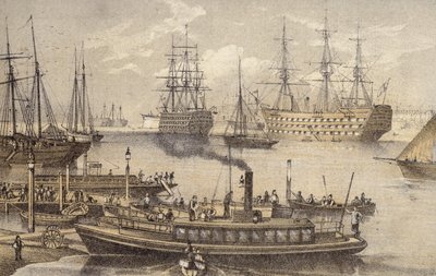 Portsmouth Harbour (farget gravering) av English School