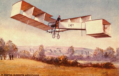 Postkort som viser Santos-Dumont 14-bis-flyet, ca. 1910 av English School