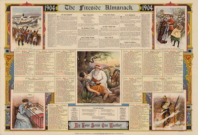 Plakat utgitt med The Fireside Almanack for 1904 (fargelitografi) av English School
