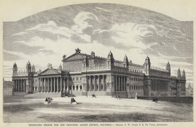 Premiert design for de foreslåtte Assize-domstolene, Brussel (gravering) av English School