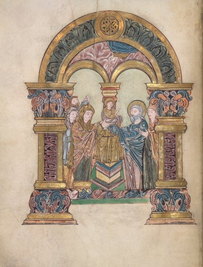 Presentasjon i tempelet, legg til. 49598, f.34v, fra Benedictional of St Aethelwold, 971-984 (vellum) av English School