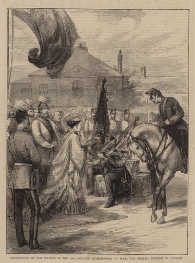 Presentasjon av nye farger til 106. regiment i Parkhurst av HRH den keiserlige prinsesse av Tyskland (gravering) av English School