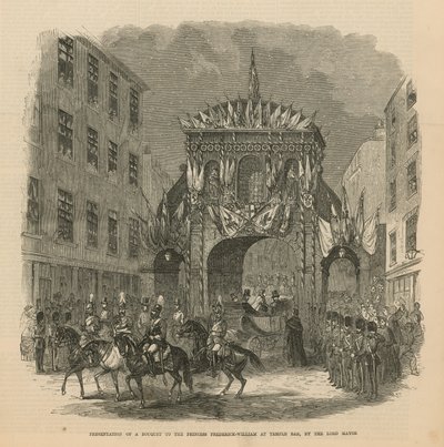 Presentasjon av en bukett til prinsesse Fredrick William på Temple Bar av English School