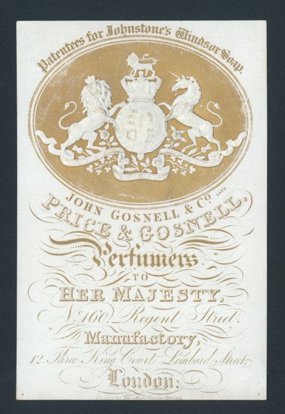Price og Gosnell, Parfymer til Hennes Majestet, handelskort av English School