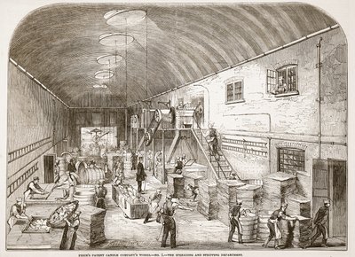 Priser Patent Candle Companys Works, No.1: The Spreading and Stripping Department, fra The Illustrated London News, 1849 av English School