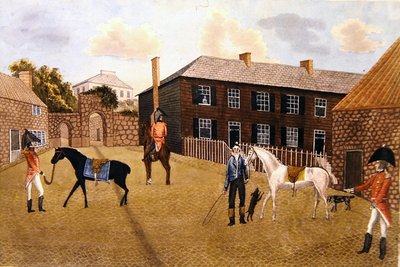 Primitive engelske hester og soldater (akvarell på papir) av English School