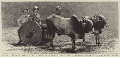 Prins Albert Victor med "Elephant King" i en Jungle Waggon i Mysore, India (gravering) av English School