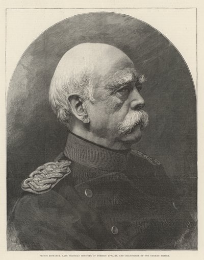 Prins Bismarck, avdøde prøyssiske utenriksminister og kansler for det tyske riket (gravering) av English School