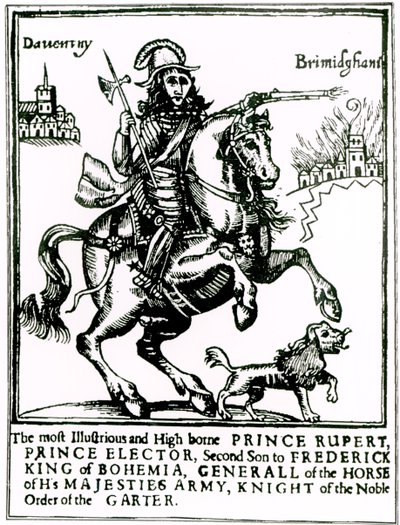 Prins Rupert til hest (gravering) (bw-bilde) av English School