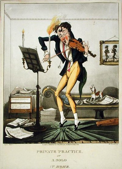 Private Practice or A Solo at Home, gravert av Henry Pyall (1795-1833), utgitt av Thomas McLean, London av English School