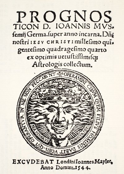 Prognostisering for 1544, av Jo. Mussemius, trykt av J. Mayler, 1544 av English School