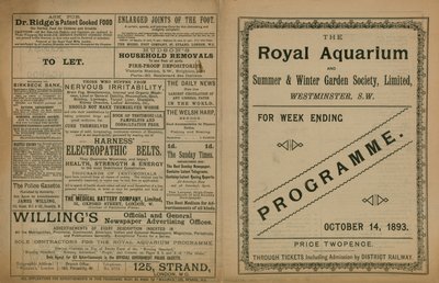 Program for arrangementer på Royal Aquarium av English School