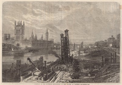 Fremdrift av den sørlige bredden av Themsen ved Lambeth av English School