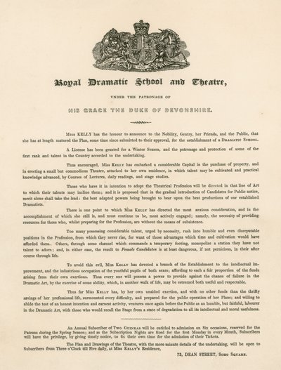 Kampanjebrev for Royal Dramatic School and Theatre, 73 Dean Street, Soho Square, London av English School