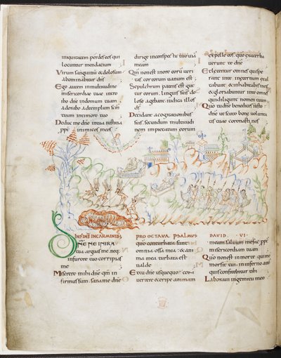 Salme 6 fra Harley Psalter, Harley MS 603 f.3v av English School