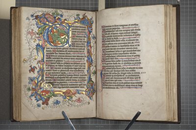 Psalter med Sarum brukskalender, Fol 72 verso fol 73 recto, c.1425-75 (blekk, maling og gull på vellum) av English School