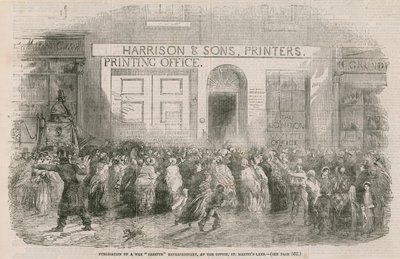 Publisering av en ekstraordinær krigstidende, på kontoret, St Martins Lane av English School
