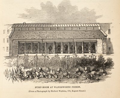 Pumperom i Wandsworth Prison, illustrasjon fra The Criminal Prisons of London og Scenes from Prison Life av Henry Mayhew og John Binny, pub. 1862 av English School